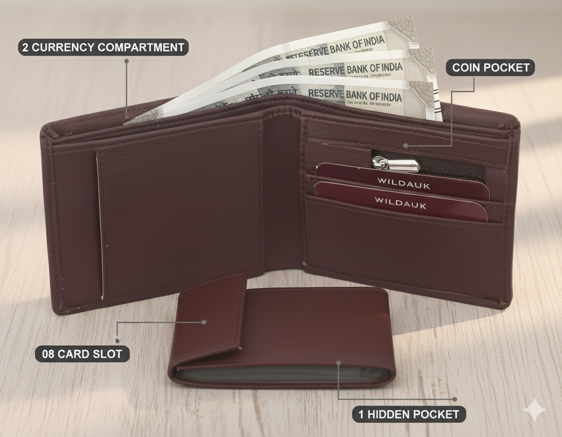 WILDAUK Men Casual, Travel, Formal Brown Artificial Leather Wallet - Regular Size (10 Card Slots)