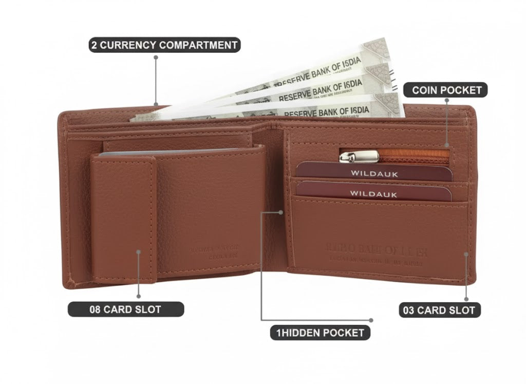 WILDAUK Men Casual, Travel, Formal Tan Artificial Leather Wallet - Regular Size (10 Card Slots)