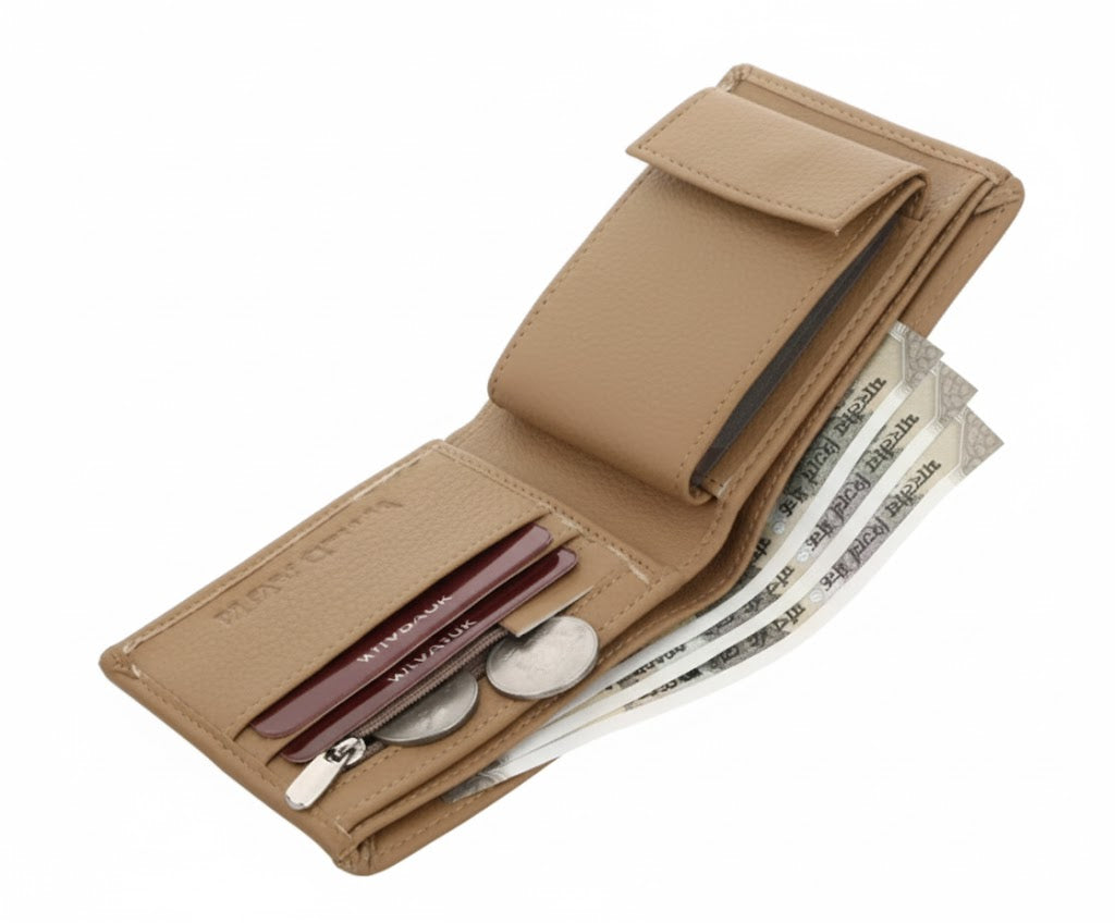 WILDAUK Men Casual, Travel, Formal Beige Artificial Leather Wallet - Regular Size (10 Card Slots)