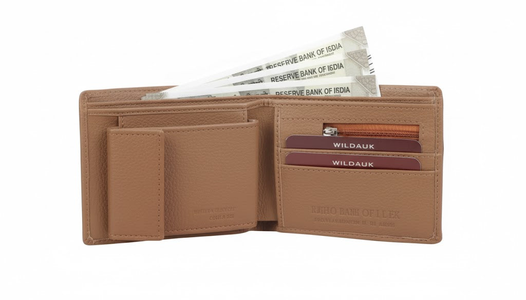 WILDAUK Men Casual, Travel, Formal Beige Artificial Leather Wallet - Regular Size (10 Card Slots)